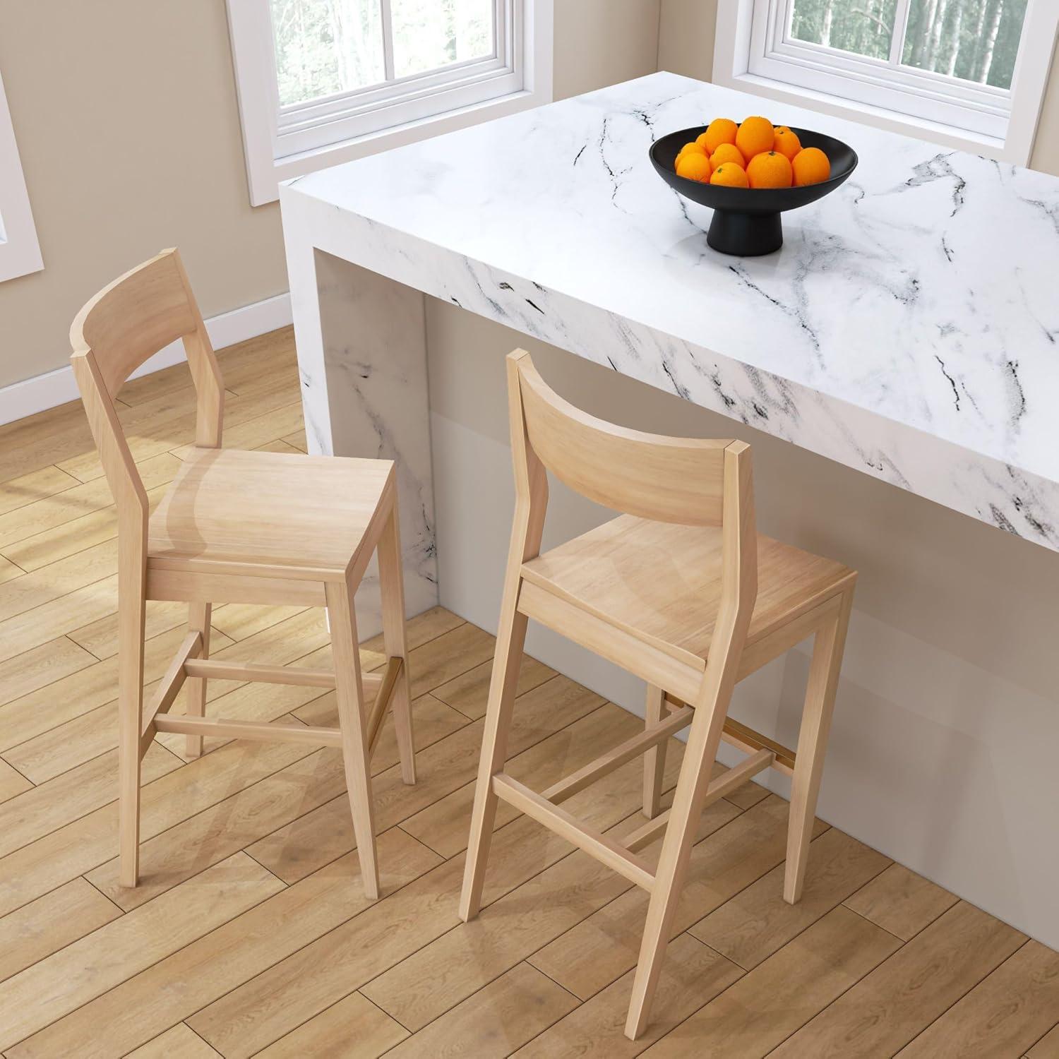 image:imagePlankBeam Modern Bar Height Chairs 44 Inch Set of 2 Solid Wood Dining Chairs for Home Bar Kitchen Contemporary Seating for Dining Room PecanBlonde