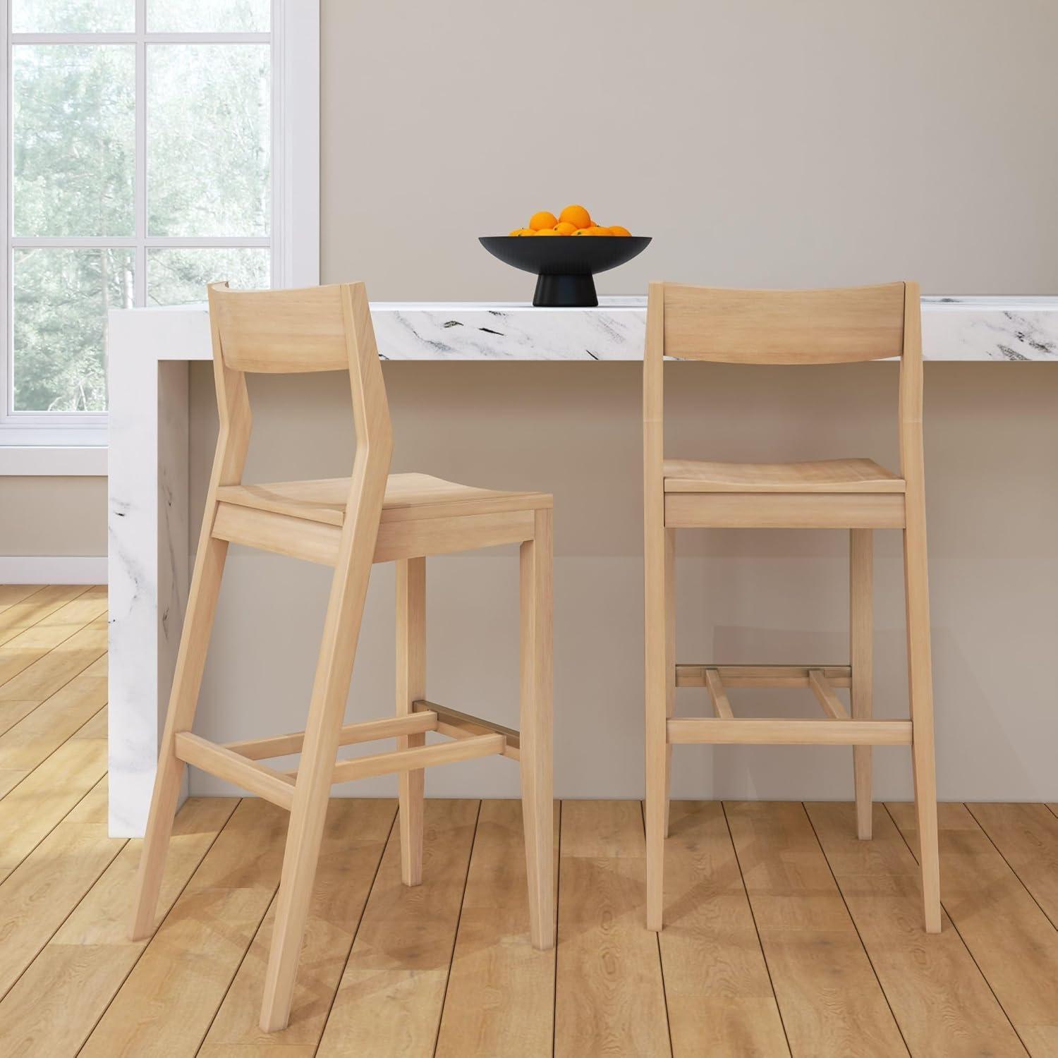image:imagePlankBeam Modern Bar Height Chairs 44 Inch Set of 2 Solid Wood Dining Chairs for Home Bar Kitchen Contemporary Seating for Dining Room PecanBlonde