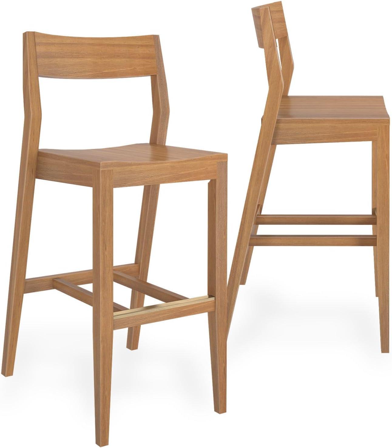 image:imagePlankBeam Modern Bar Height Chairs 44 Inch Set of 2 Solid Wood Dining Chairs for Home Bar Kitchen Contemporary Seating for Dining Room PecanPecan