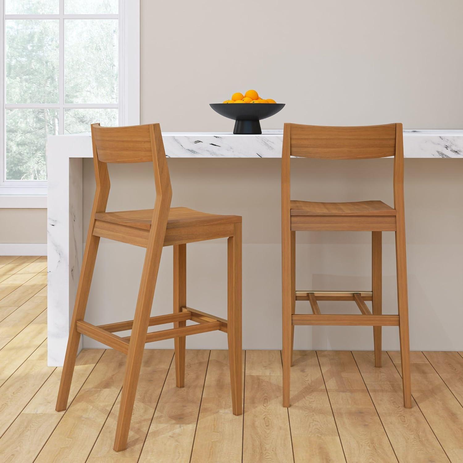image:imagePlankBeam Modern Bar Height Chairs 44 Inch Set of 2 Solid Wood Dining Chairs for Home Bar Kitchen Contemporary Seating for Dining Room PecanPecan
