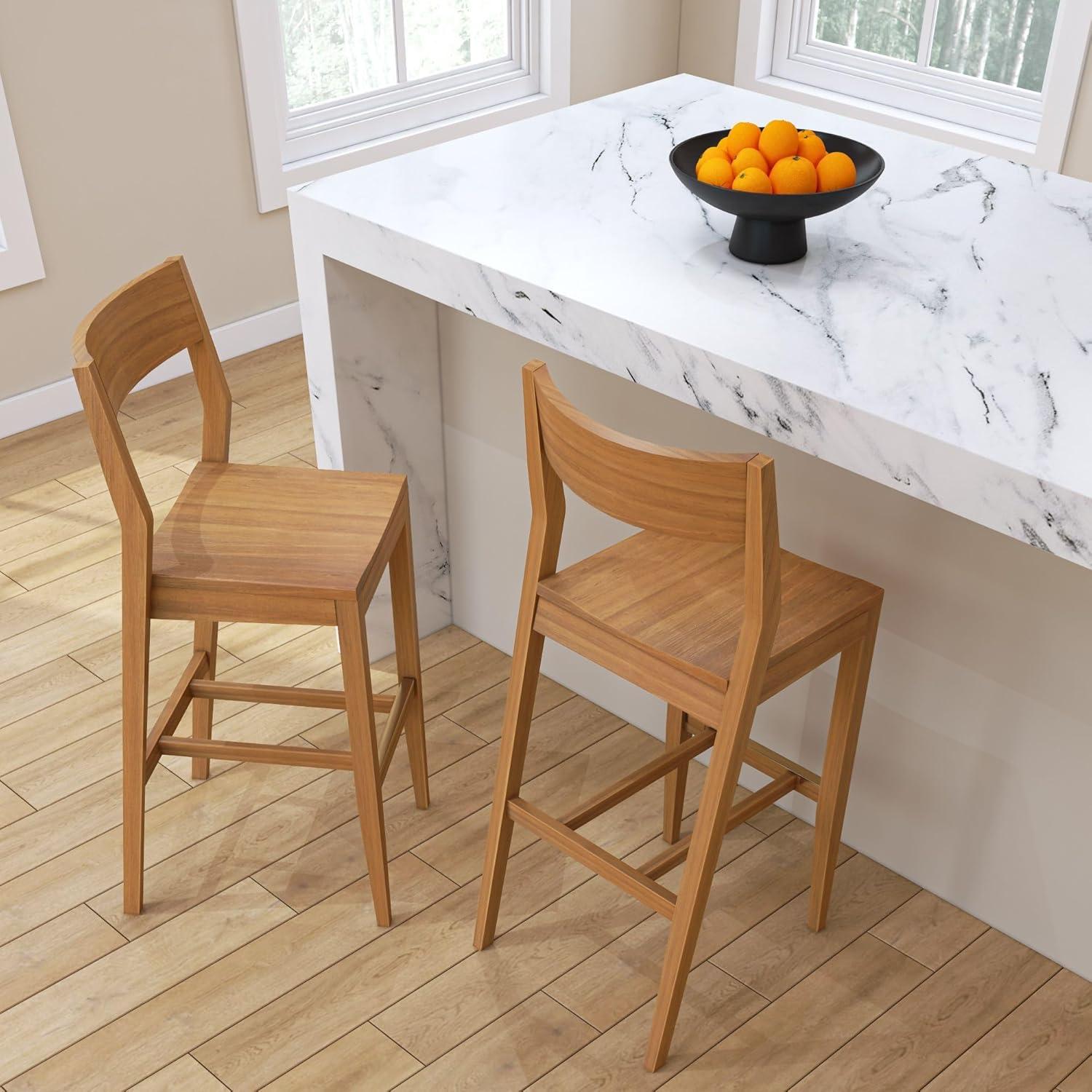 image:imagePlankBeam Modern Bar Height Chairs 44 Inch Set of 2 Solid Wood Dining Chairs for Home Bar Kitchen Contemporary Seating for Dining Room PecanPecan