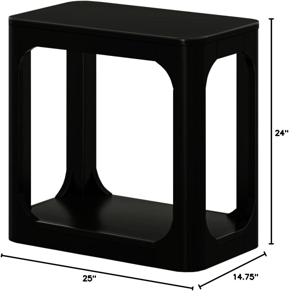 image:imagePlankBeam Modern Rounded Rectangular Side Table with Shelf Solid Wood End Table for Living Room 25in PecanBlack