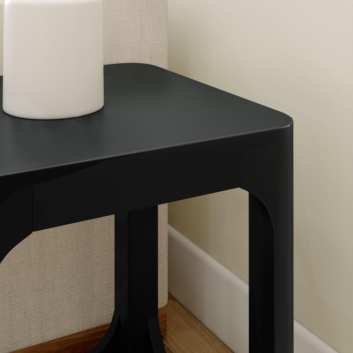 image:imagePlankBeam Modern Rounded Rectangular Side Table with Shelf Solid Wood End Table for Living Room 25in PecanBlack