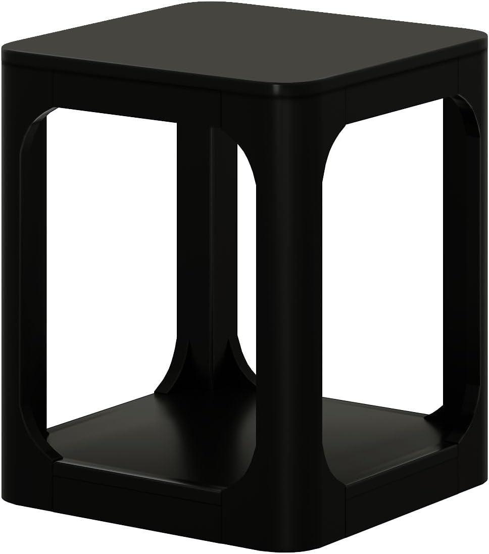 image:imagePlankBeam Modern Rounded Rectangular Side Table with Shelf Solid Wood End Table for Living Room 25in PecanBlack
