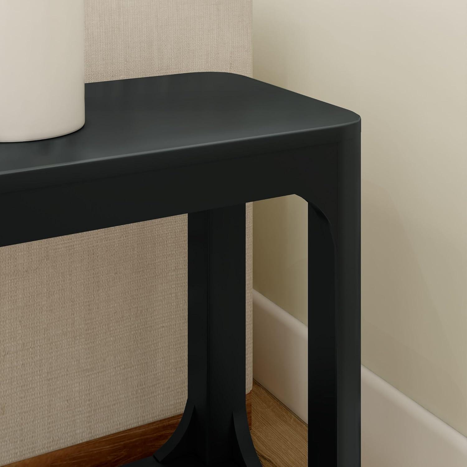 image:imagePlankBeam Modern Rounded Rectangular Side Table with Shelf Solid Wood End Table for Living Room 25in PecanBlack