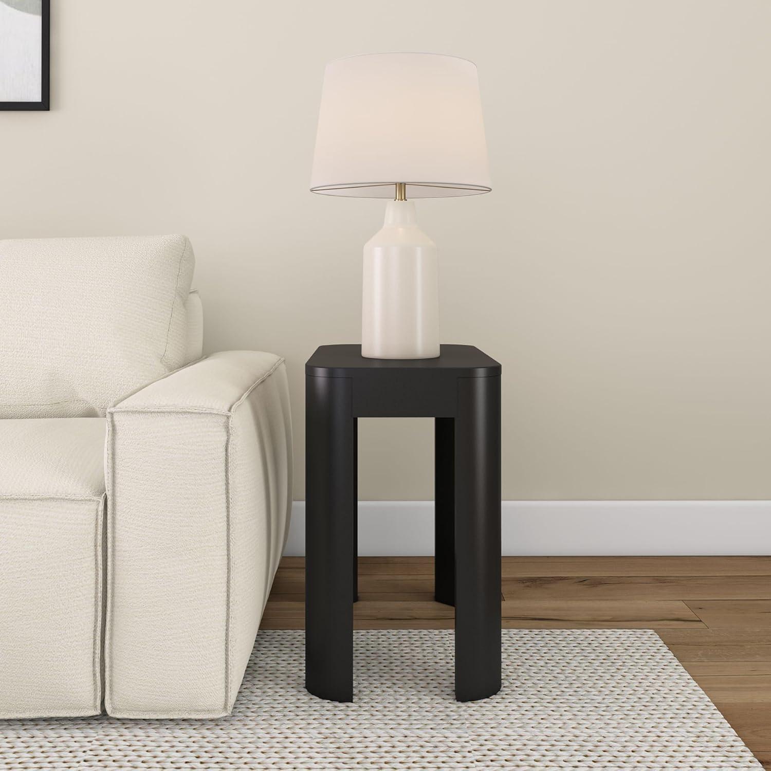 image:imagePlankBeam Modern Rounded Rectangular Side Table with Shelf Solid Wood End Table for Living Room 25in PecanBlack