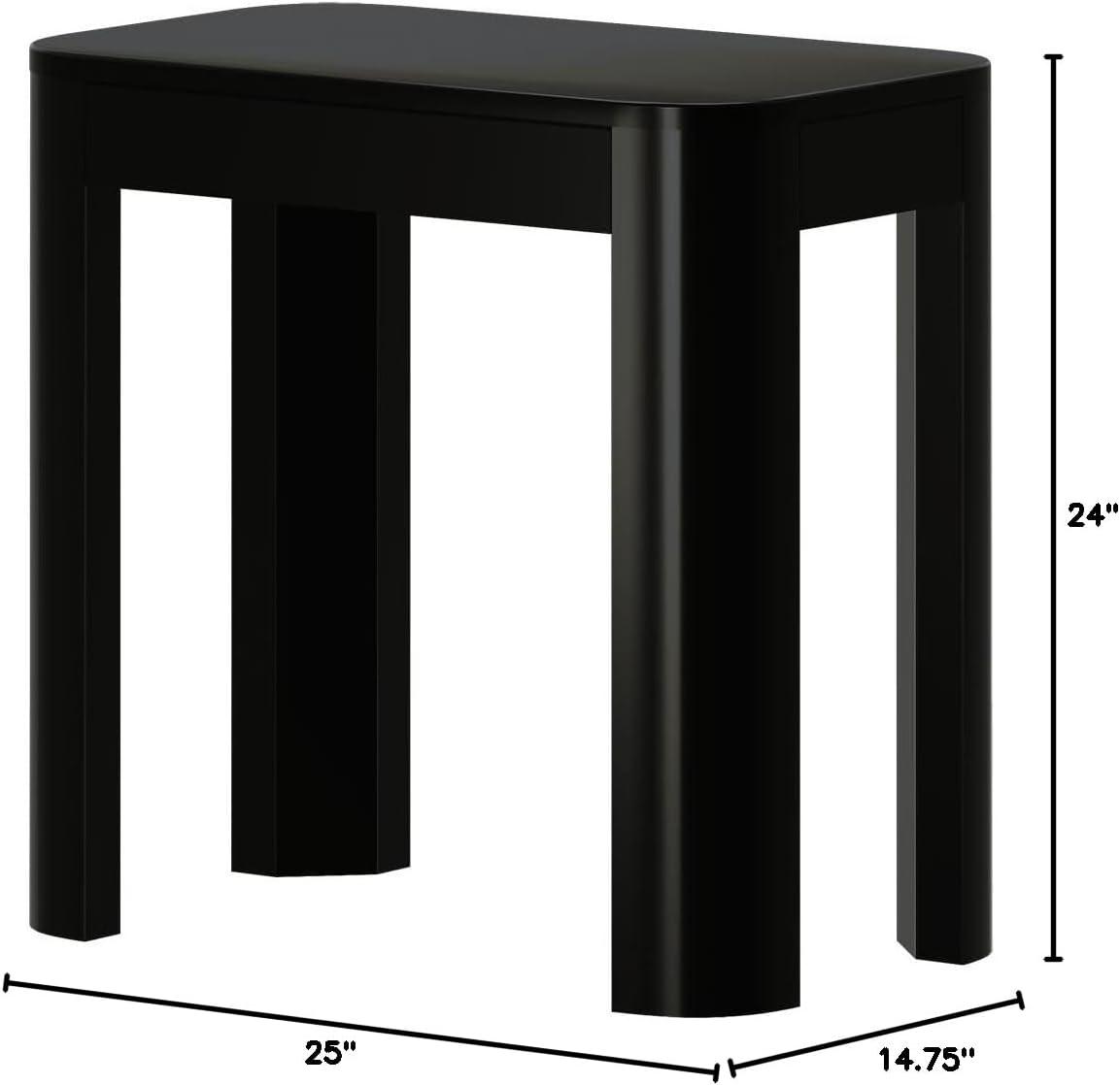 image:imagePlankBeam Modern Rounded Rectangular Side Table with Shelf Solid Wood End Table for Living Room 25in PecanBlack