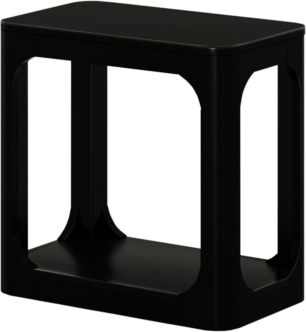 image:imagePlankBeam Modern Rounded Rectangular Side Table with Shelf Solid Wood End Table for Living Room 25in PecanBlack