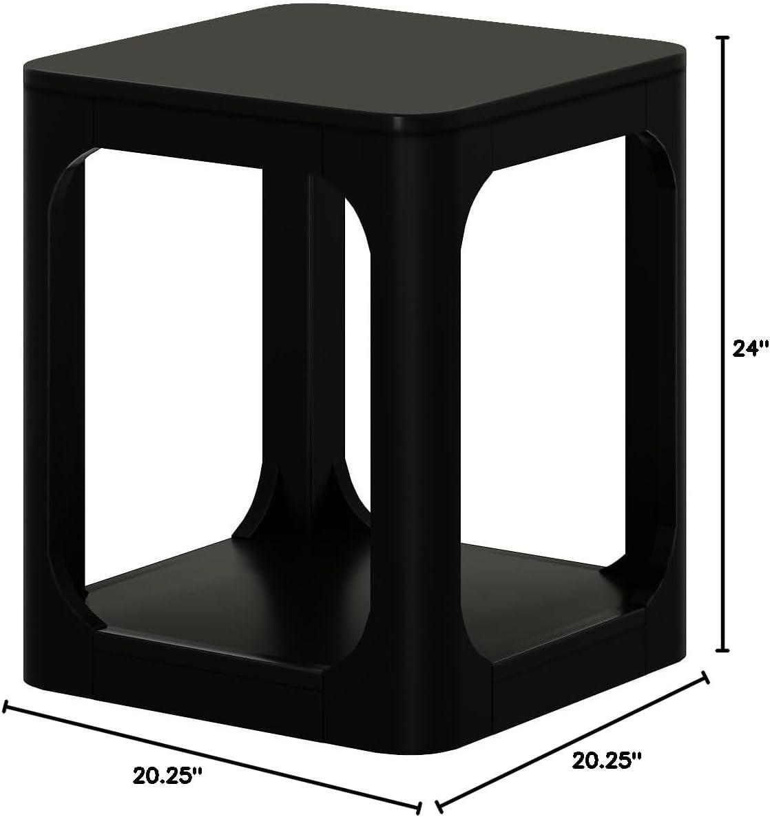 image:imagePlankBeam Modern Rounded Rectangular Side Table with Shelf Solid Wood End Table for Living Room 25in PecanBlack