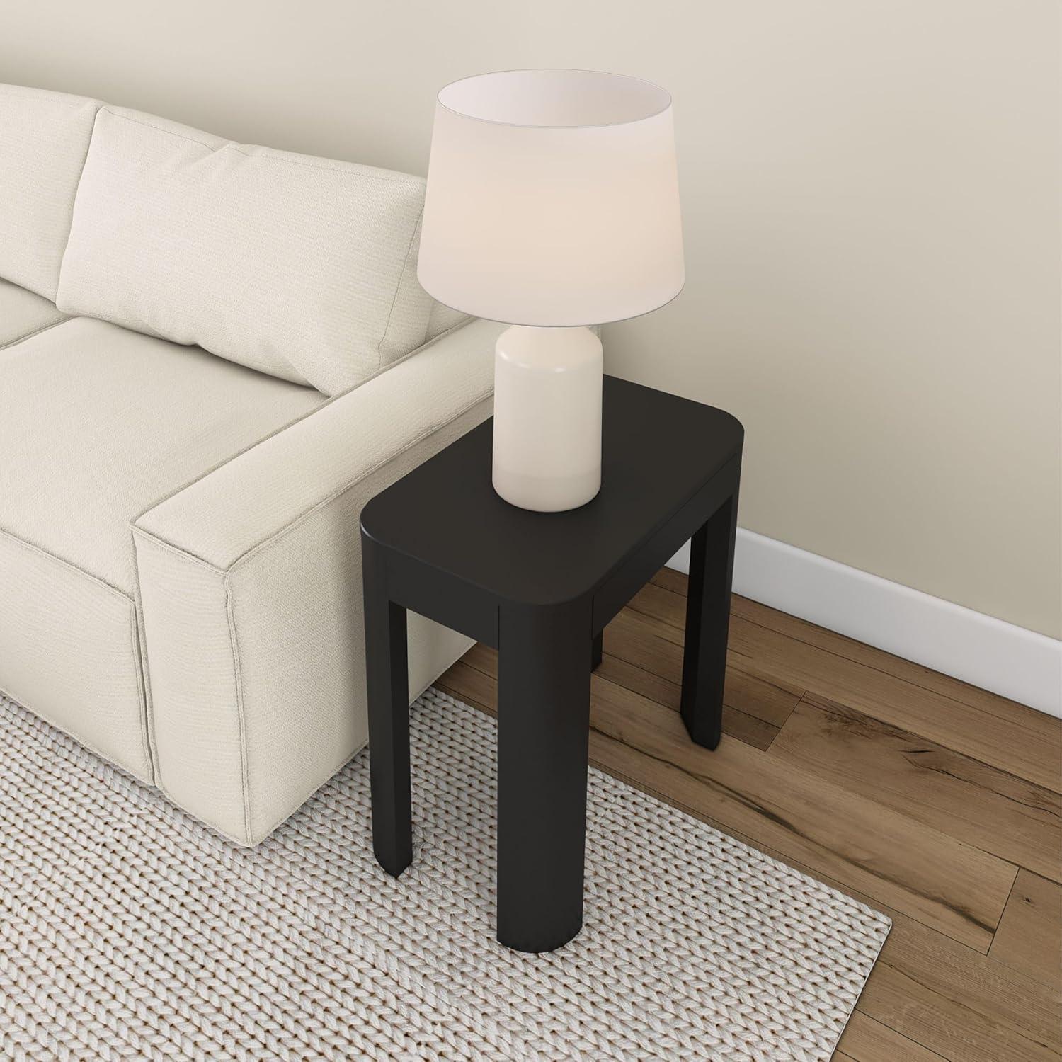 image:imagePlankBeam Modern Rounded Rectangular Side Table with Shelf Solid Wood End Table for Living Room 25in PecanBlack