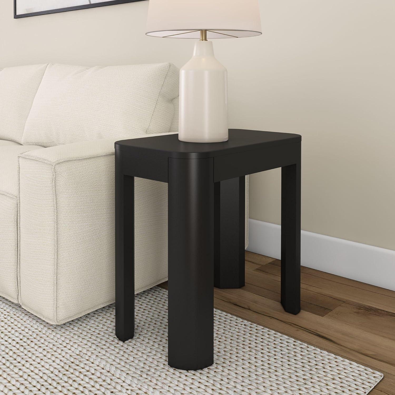 image:imagePlankBeam Modern Rounded Rectangular Side Table with Shelf Solid Wood End Table for Living Room 25in PecanBlack