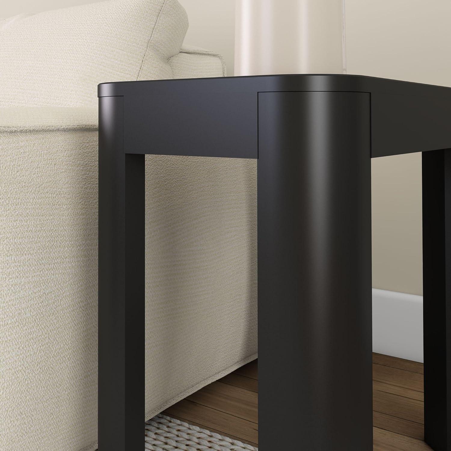 image:imagePlankBeam Modern Rounded Rectangular Side Table with Shelf Solid Wood End Table for Living Room 25in PecanBlack
