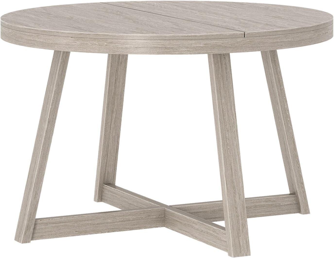 image:imagePlankBeam Round Dining Table 47 Inch Solid Wood Kitchen Table Farmhouse Round Table for 4 Small Dinette Table Black WirebrushSeashell Wirebrush