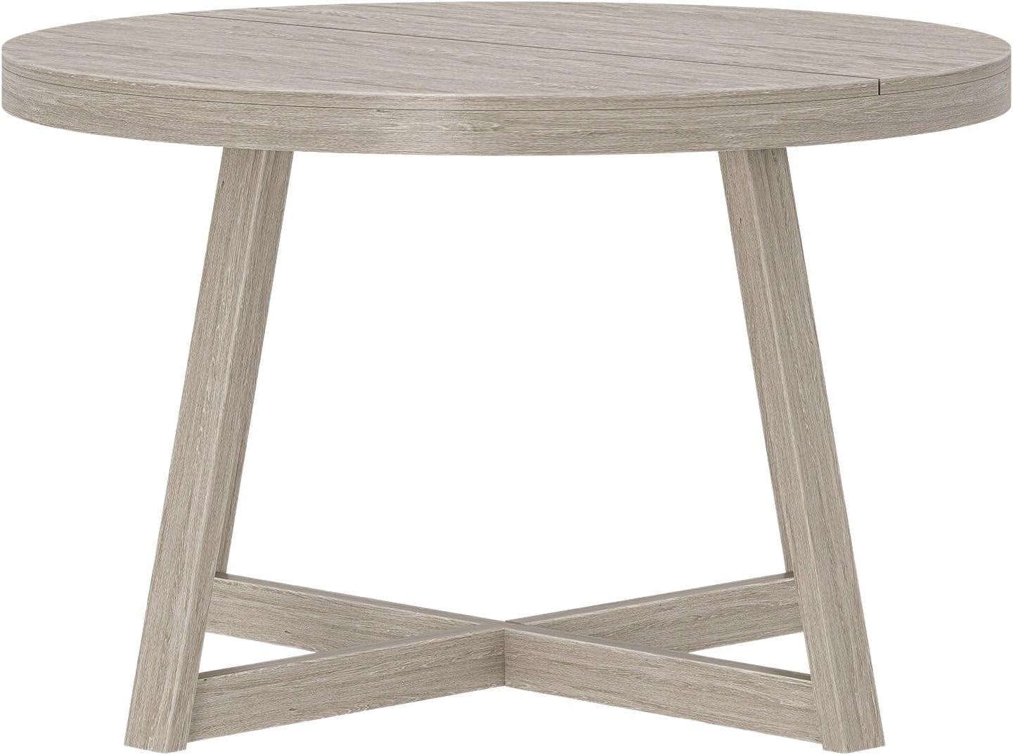 image:imagePlankBeam Round Dining Table 47 Inch Solid Wood Kitchen Table Farmhouse Round Table for 4 Small Dinette Table Black WirebrushSeashell Wirebrush