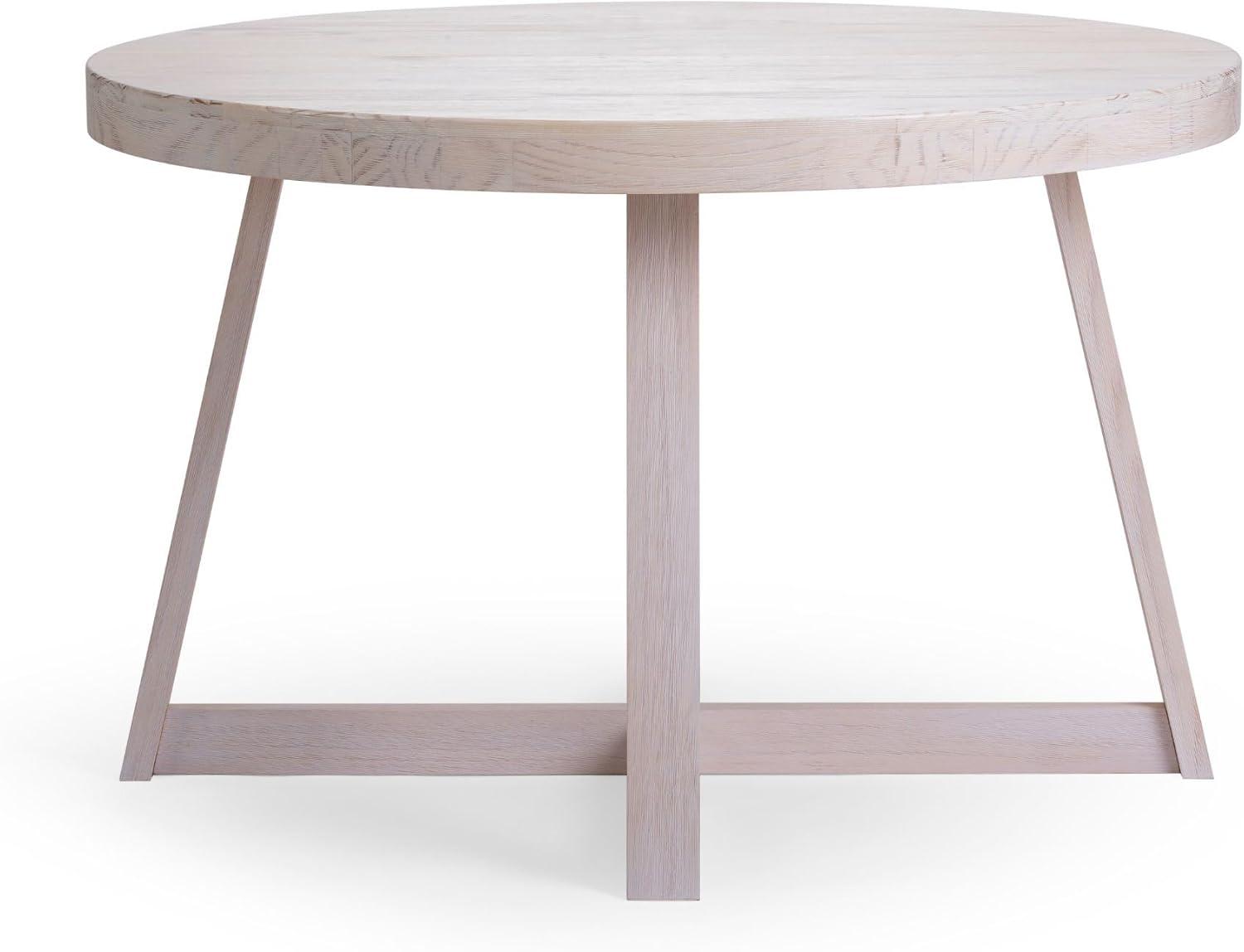 image:imagePlankBeam Round Dining Table 47 Inch Solid Wood Kitchen Table Farmhouse Round Table for 4 Small Dinette Table Black WirebrushWhite Sand Wirebrush