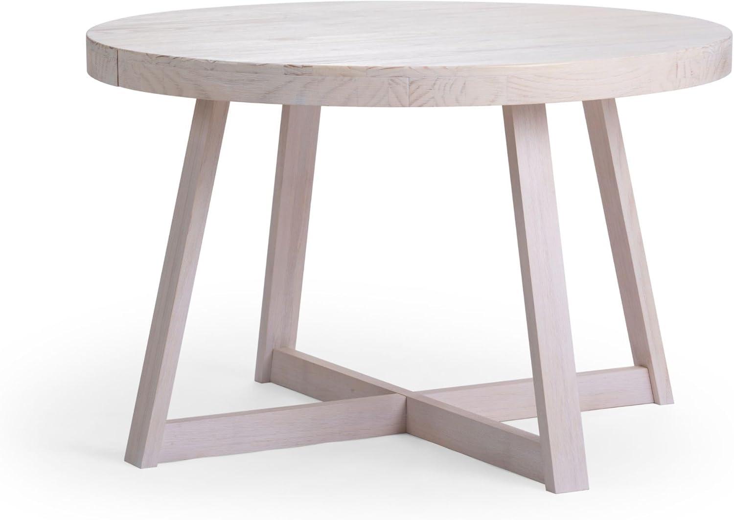 image:imagePlankBeam Round Dining Table 47 Inch Solid Wood Kitchen Table Farmhouse Round Table for 4 Small Dinette Table Black WirebrushWhite Sand Wirebrush