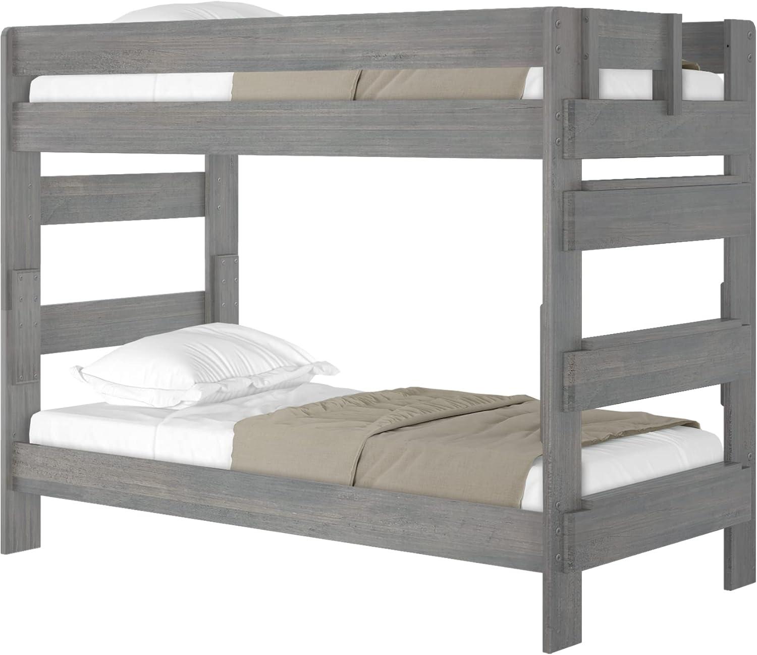 image:imagePlankBeam Rustic Wood Bunk Bed Solid Wood Twin XLOverQueen Bed Frame HeavyDuty Bunk Bed for Adults No Box Spring Needed DriftwoodDriftwood