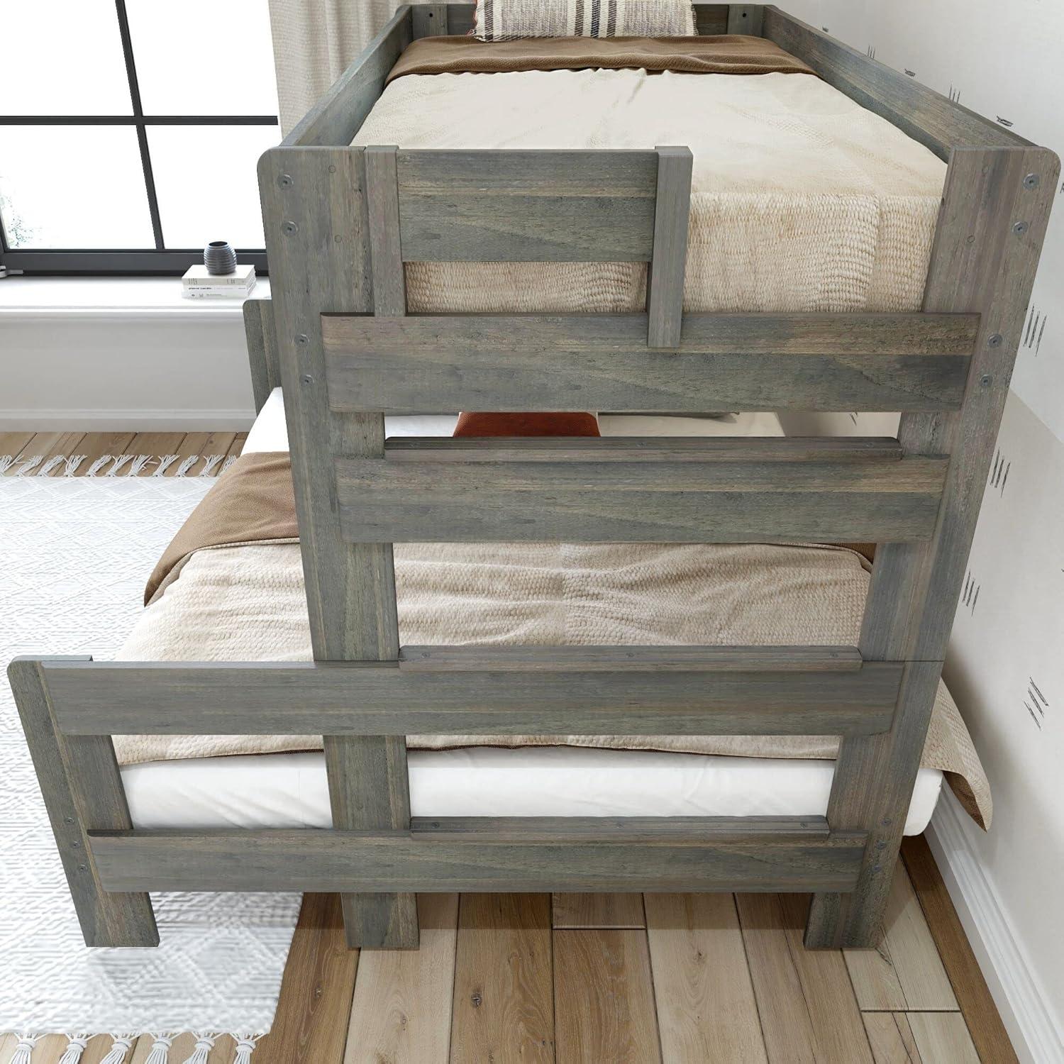 image:imagePlankBeam Rustic Wood Bunk Bed Solid Wood Twin XLOverQueen Bed Frame HeavyDuty Bunk Bed for Adults No Box Spring Needed DriftwoodDriftwood