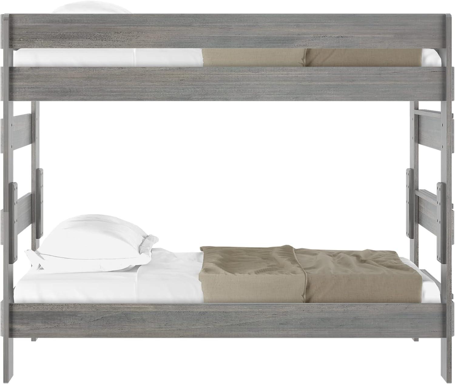 image:imagePlankBeam Rustic Wood Bunk Bed Solid Wood Twin XLOverQueen Bed Frame HeavyDuty Bunk Bed for Adults No Box Spring Needed DriftwoodDriftwood