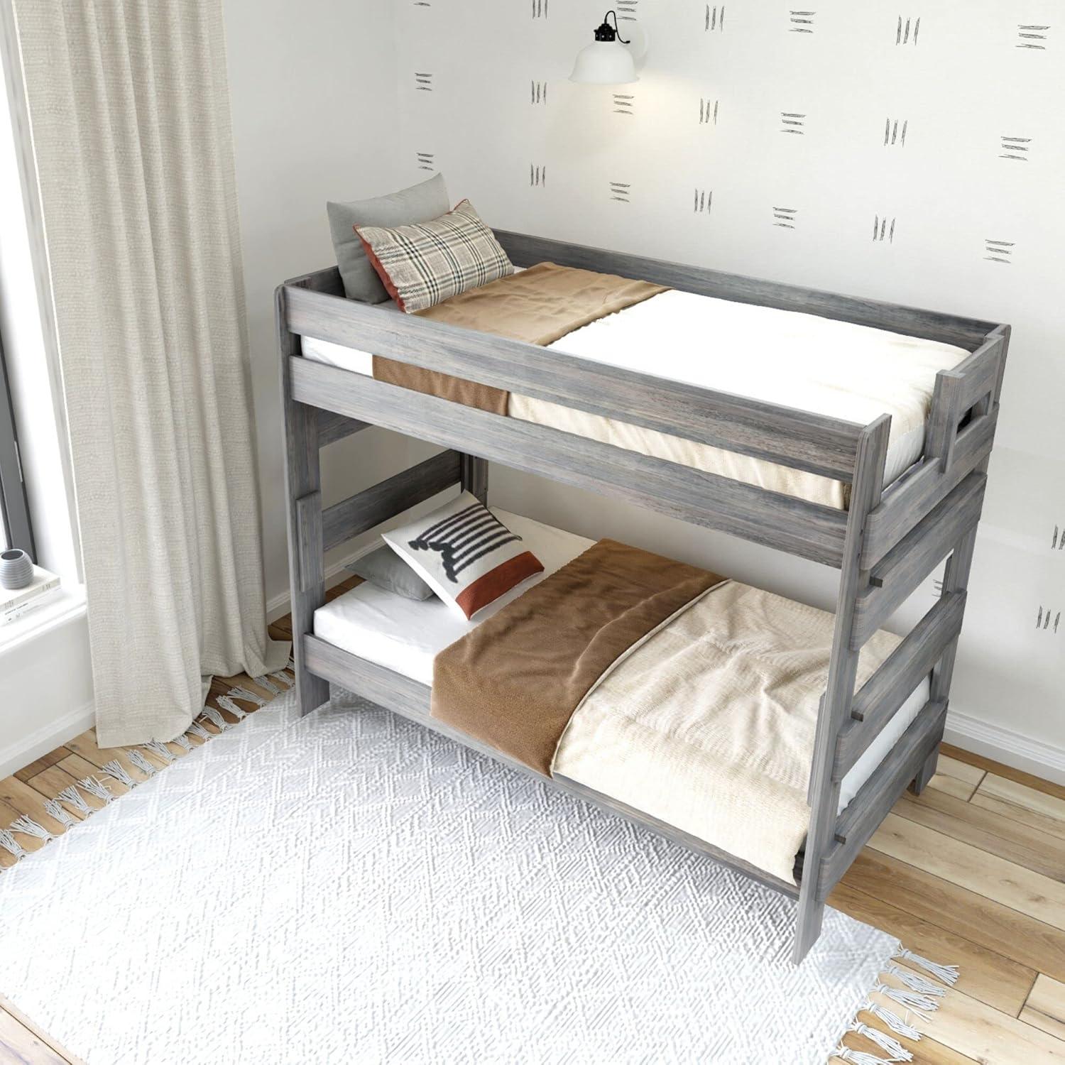 image:imagePlankBeam Rustic Wood Bunk Bed Solid Wood Twin XLOverQueen Bed Frame HeavyDuty Bunk Bed for Adults No Box Spring Needed DriftwoodDriftwood