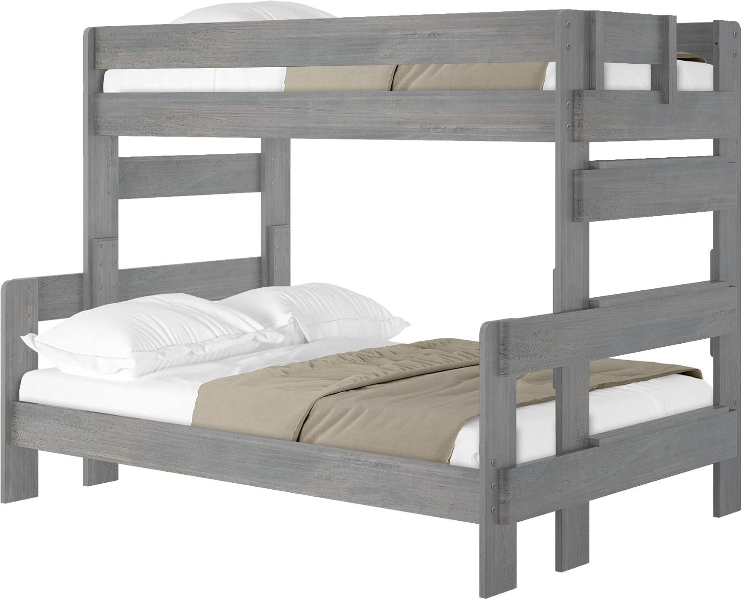 image:imagePlankBeam Rustic Wood Bunk Bed Solid Wood Twin XLOverQueen Bed Frame HeavyDuty Bunk Bed for Adults No Box Spring Needed DriftwoodDriftwood