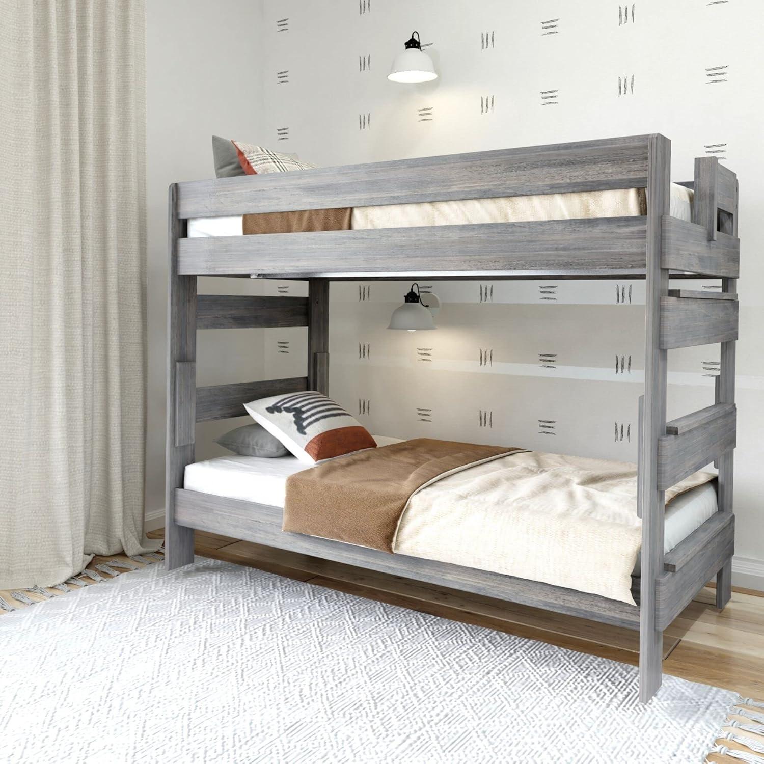 image:imagePlankBeam Rustic Wood Bunk Bed Solid Wood Twin XLOverQueen Bed Frame HeavyDuty Bunk Bed for Adults No Box Spring Needed DriftwoodDriftwood