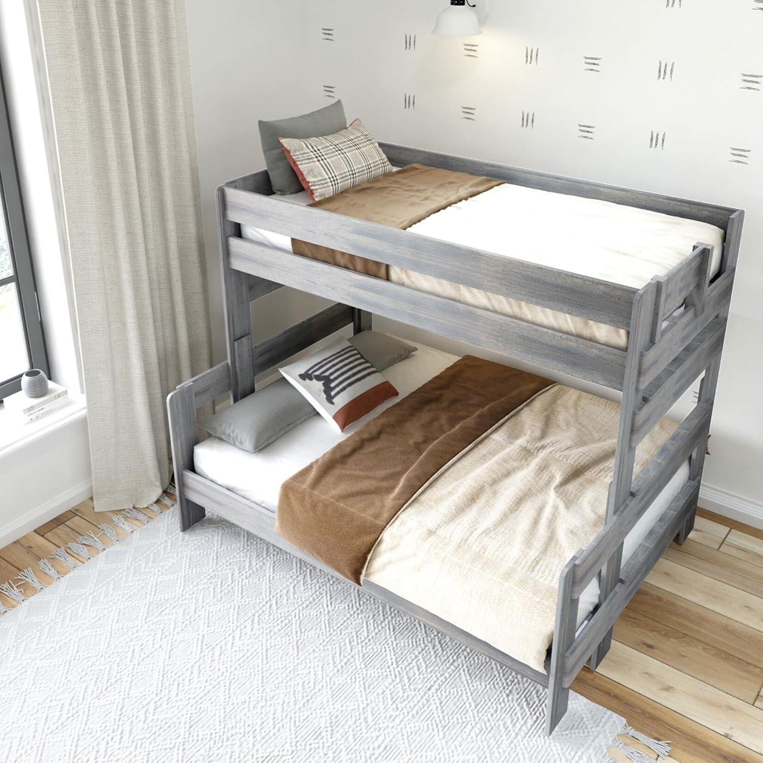 image:imagePlankBeam Rustic Wood Bunk Bed Solid Wood Twin XLOverQueen Bed Frame HeavyDuty Bunk Bed for Adults No Box Spring Needed DriftwoodDriftwood