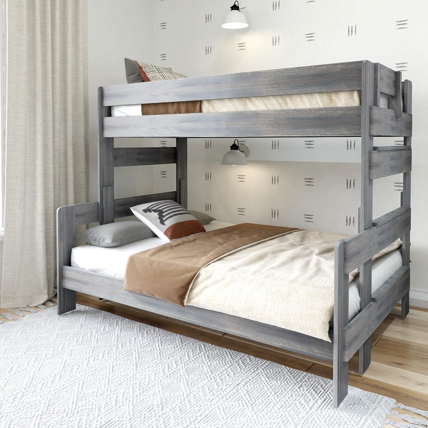 image:imagePlankBeam Rustic Wood Bunk Bed Solid Wood Twin XLOverQueen Bed Frame HeavyDuty Bunk Bed for Adults No Box Spring Needed DriftwoodDriftwood