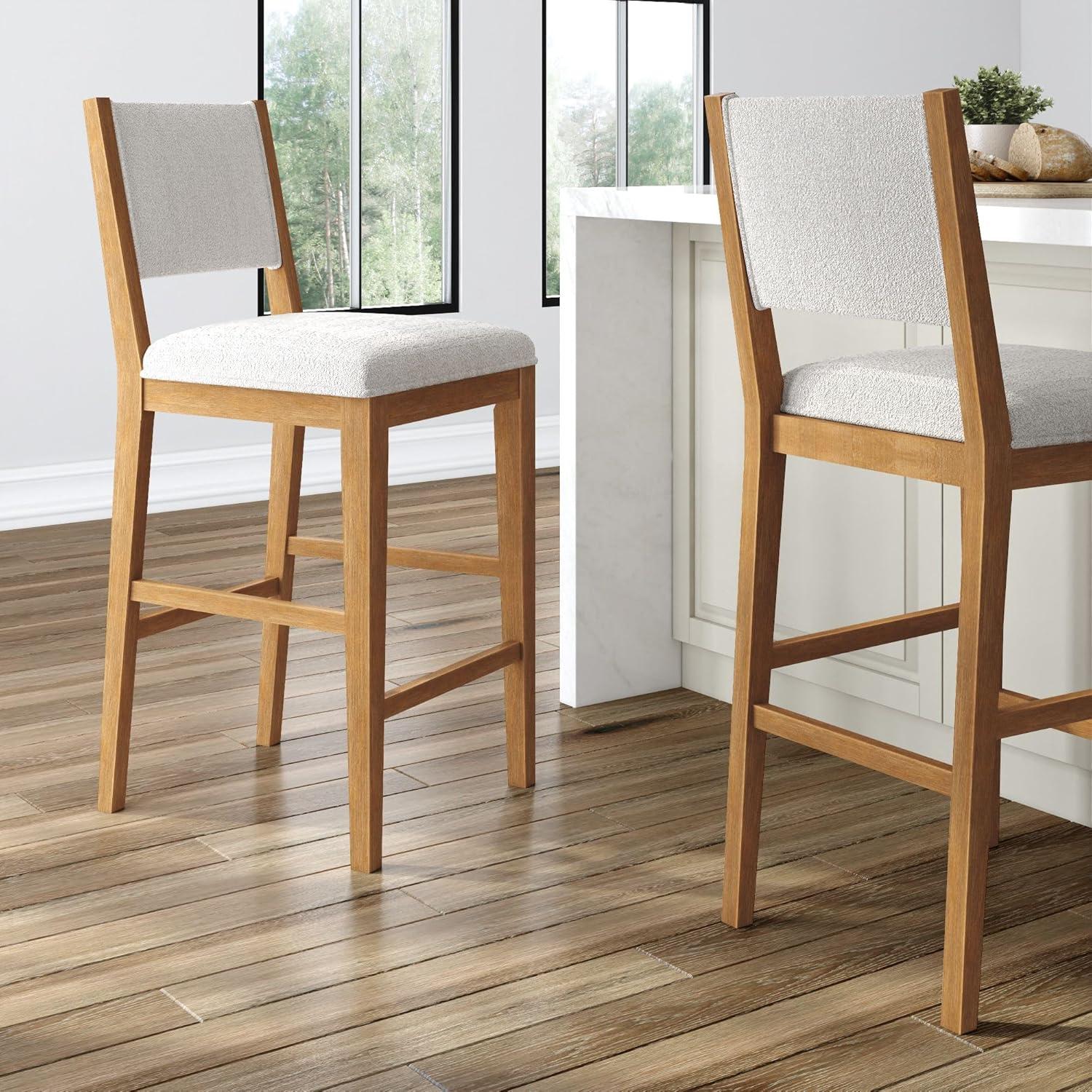 image:imagePlankBeam Sereno Bar Stool 30 Set of 2 Sturdy Wood Modern Kitchen Bar Height Stool Upholstered Cushion Bar Chair with Back PecanIvoryPecanIvory
