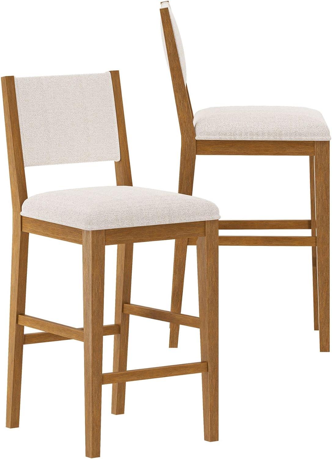 image:imagePlankBeam Sereno Bar Stool 30 Set of 2 Sturdy Wood Modern Kitchen Bar Height Stool Upholstered Cushion Bar Chair with Back PecanIvoryPecanIvory