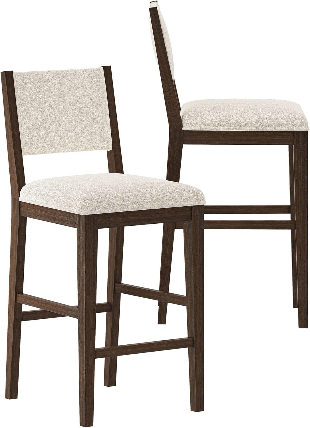 image:imagePlankBeam Sereno Bar Stool 30 Set of 2 Sturdy Wood Modern Kitchen Bar Height Stool Upholstered Cushion Bar Chair with Back PecanIvoryWalnutIvory