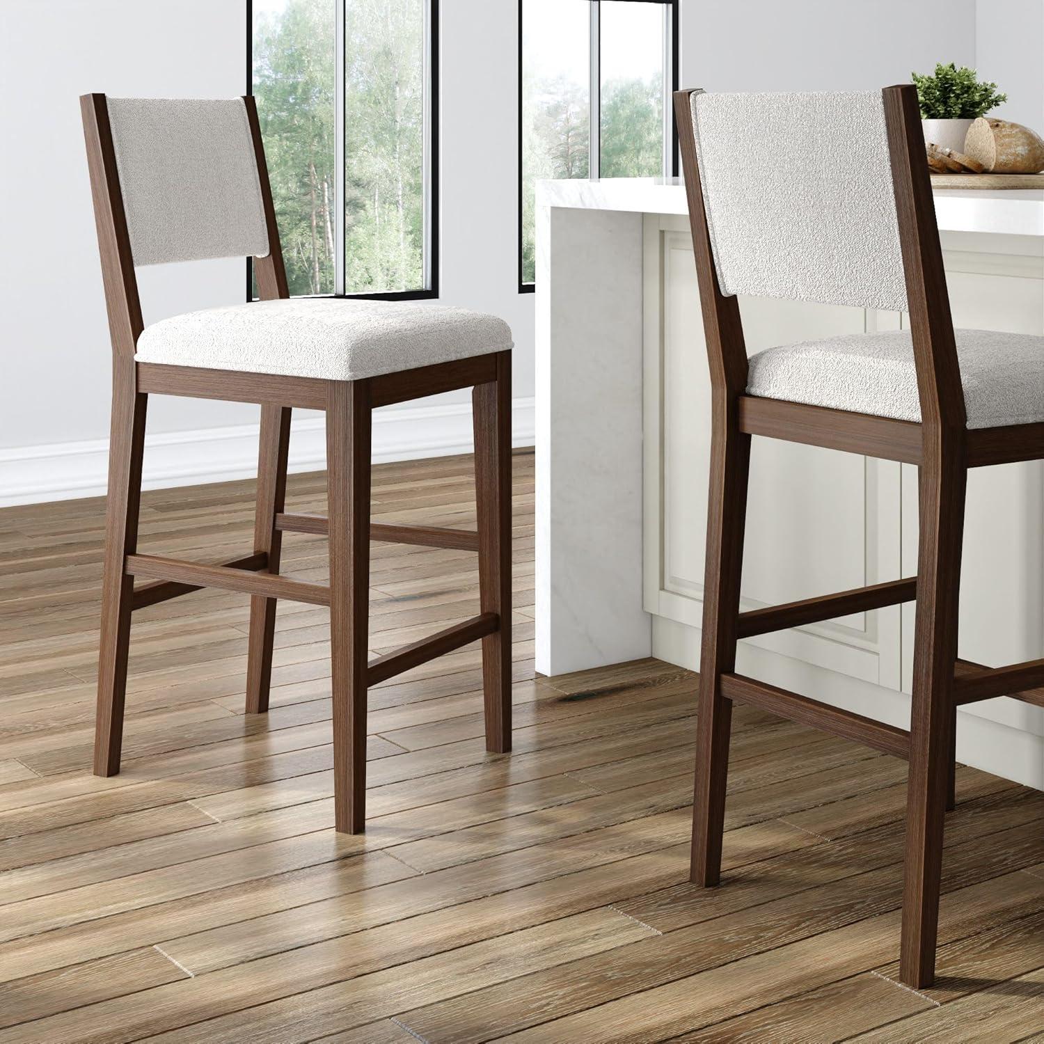 image:imagePlankBeam Sereno Bar Stool 30 Set of 2 Sturdy Wood Modern Kitchen Bar Height Stool Upholstered Cushion Bar Chair with Back PecanIvoryWalnutIvory