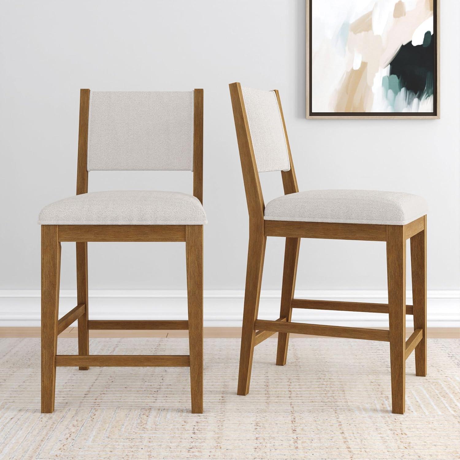 image:imagePlankBeam Sereno Counter Stool 24 Set of 2 Sturdy Wood Modern Kitchen Counter Height Stool Upholstered Cushion Counter Chair with Back PecanIvoryPecan