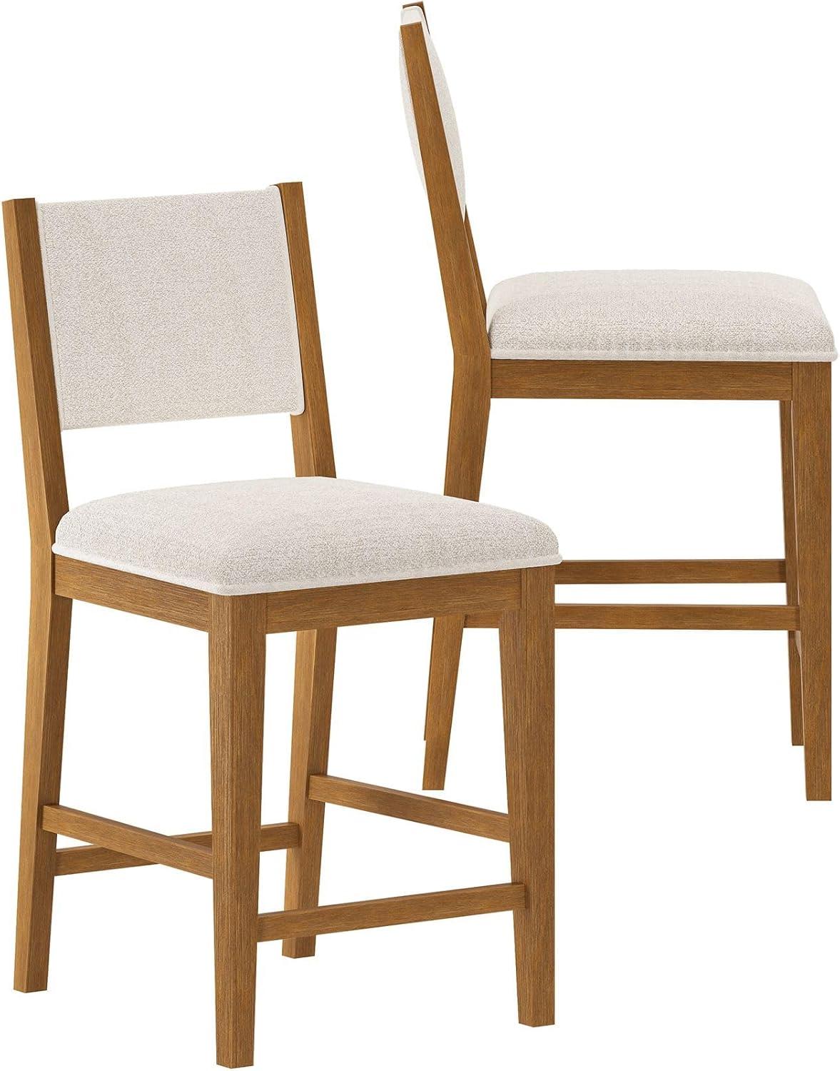 image:imagePlankBeam Sereno Counter Stool 24 Set of 2 Sturdy Wood Modern Kitchen Counter Height Stool Upholstered Cushion Counter Chair with Back PecanIvoryPecan