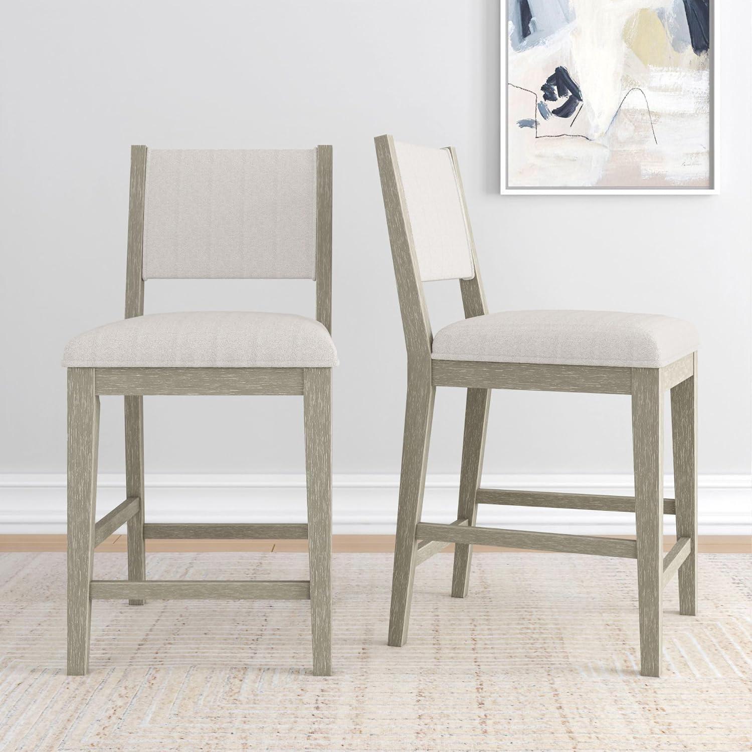 image:imagePlankBeam Sereno Counter Stool 24 Set of 2 Sturdy Wood Modern Kitchen Counter Height Stool Upholstered Cushion Counter Chair with Back WalnutIvoryWhite