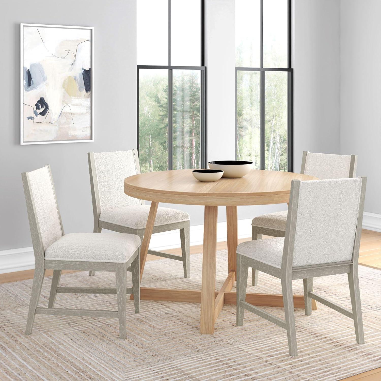 image:imagePlankBeam Sereno Dining Chair Set of 4 Wood Chair for Kitchen Table Contemporary Upholstered Cushion PecanIvoryAntique WhiteIvory