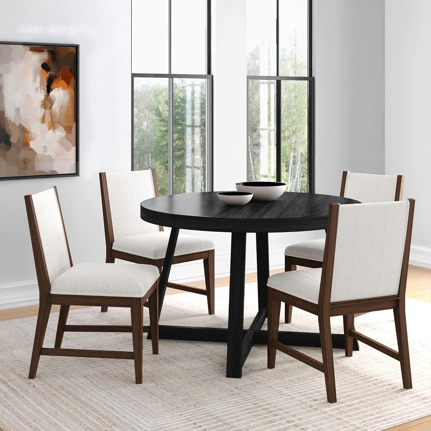 image:imagePlankBeam Sereno Dining Chair Set of 4 Wood Chair for Kitchen Table Contemporary Upholstered Cushion PecanIvoryWalnutIvory