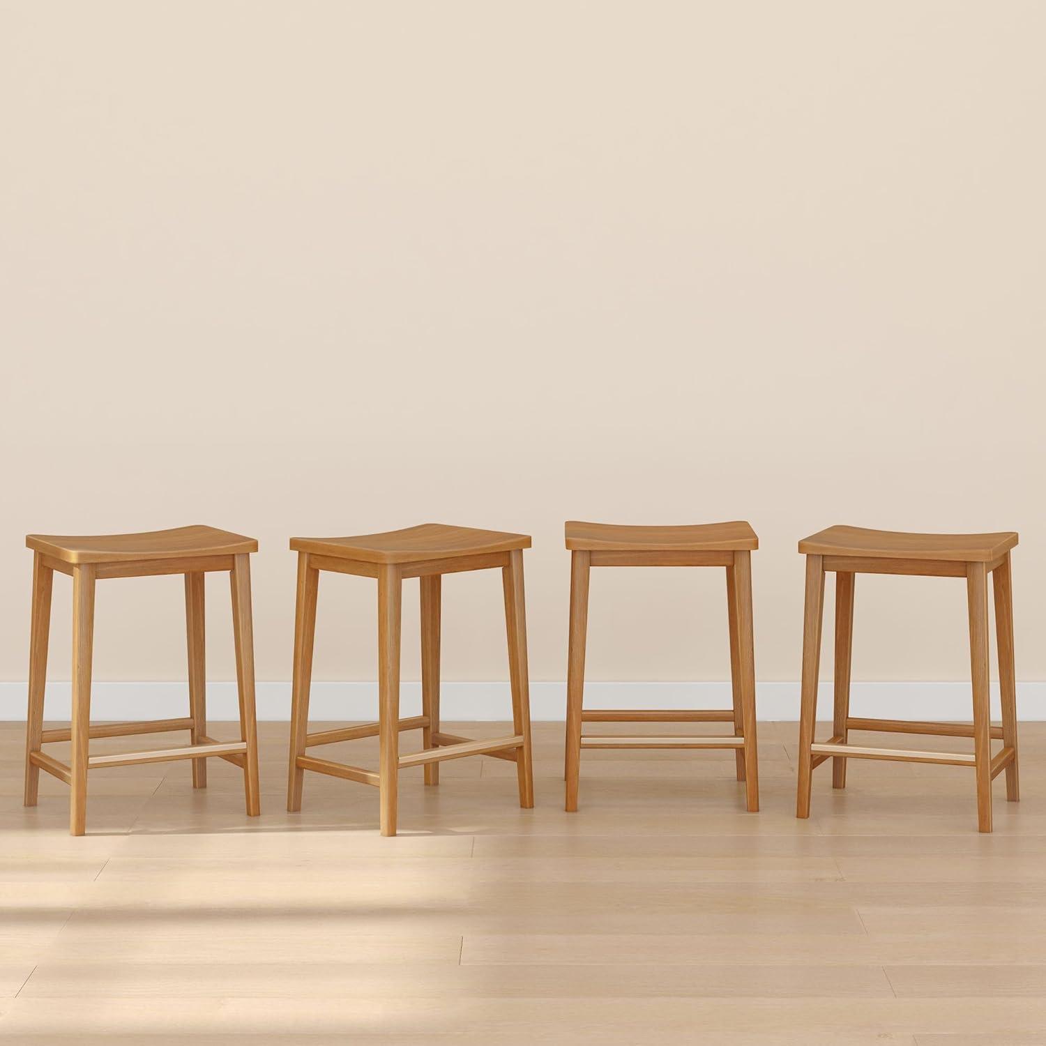 image:imagePlankBeam Smythe Bar Stool 30 Set of 4 Sturdy Wood Modern Kitchen Bar Height Stool Saddle Seat Backless Bar Chair Metal Footrest BlondePecan