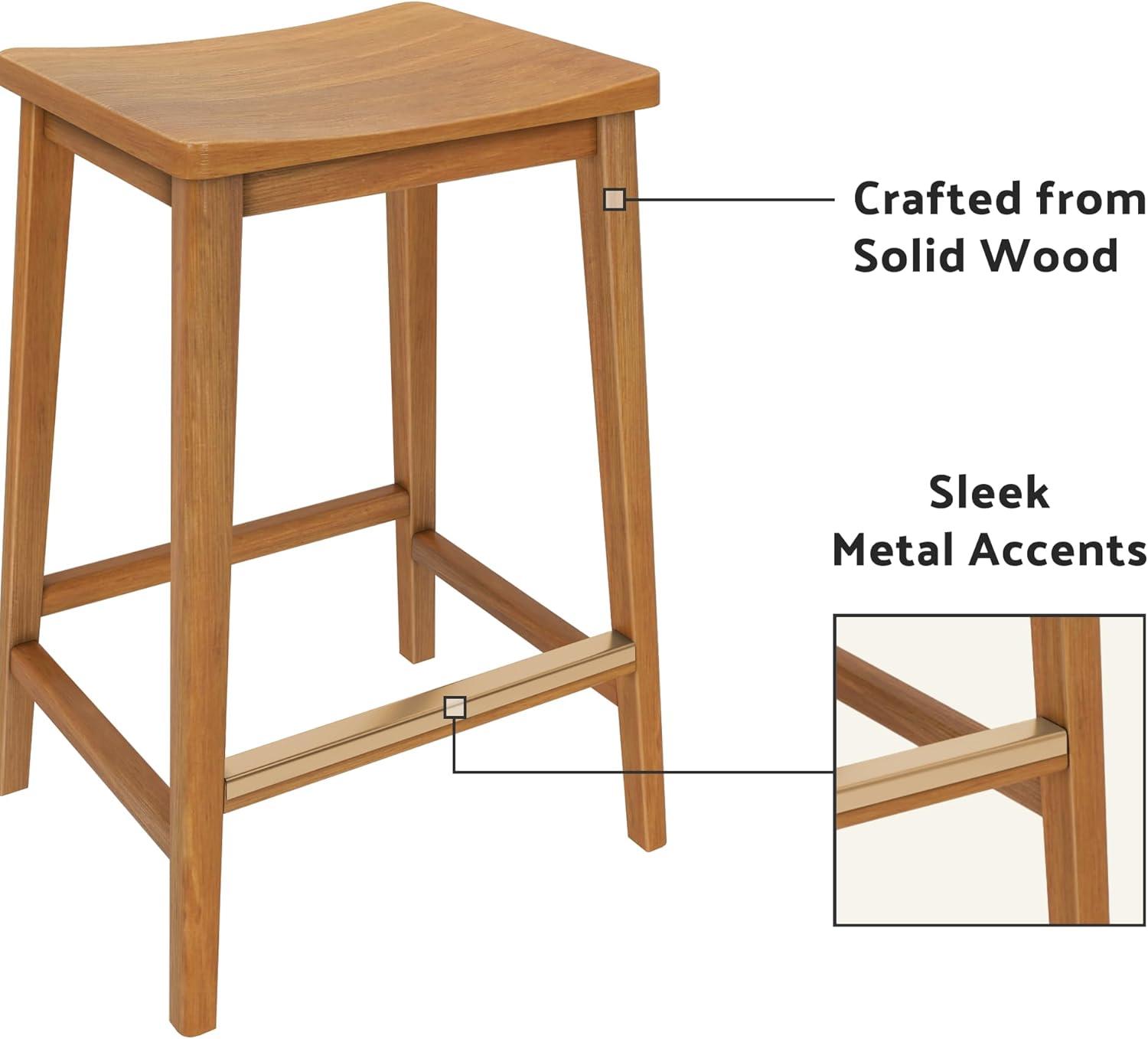 image:imagePlankBeam Smythe Bar Stool 30 Set of 4 Sturdy Wood Modern Kitchen Bar Height Stool Saddle Seat Backless Bar Chair Metal Footrest BlondePecan