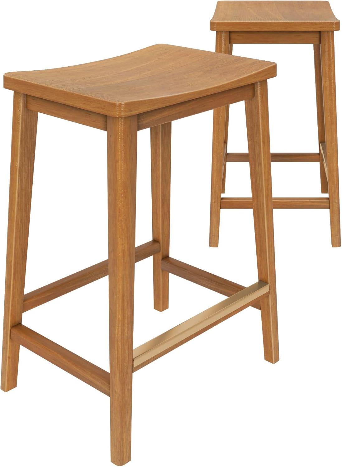 image:imagePlankBeam Smythe Bar Stool 30 Set of 4 Sturdy Wood Modern Kitchen Bar Height Stool Saddle Seat Backless Bar Chair Metal Footrest BlondePecan