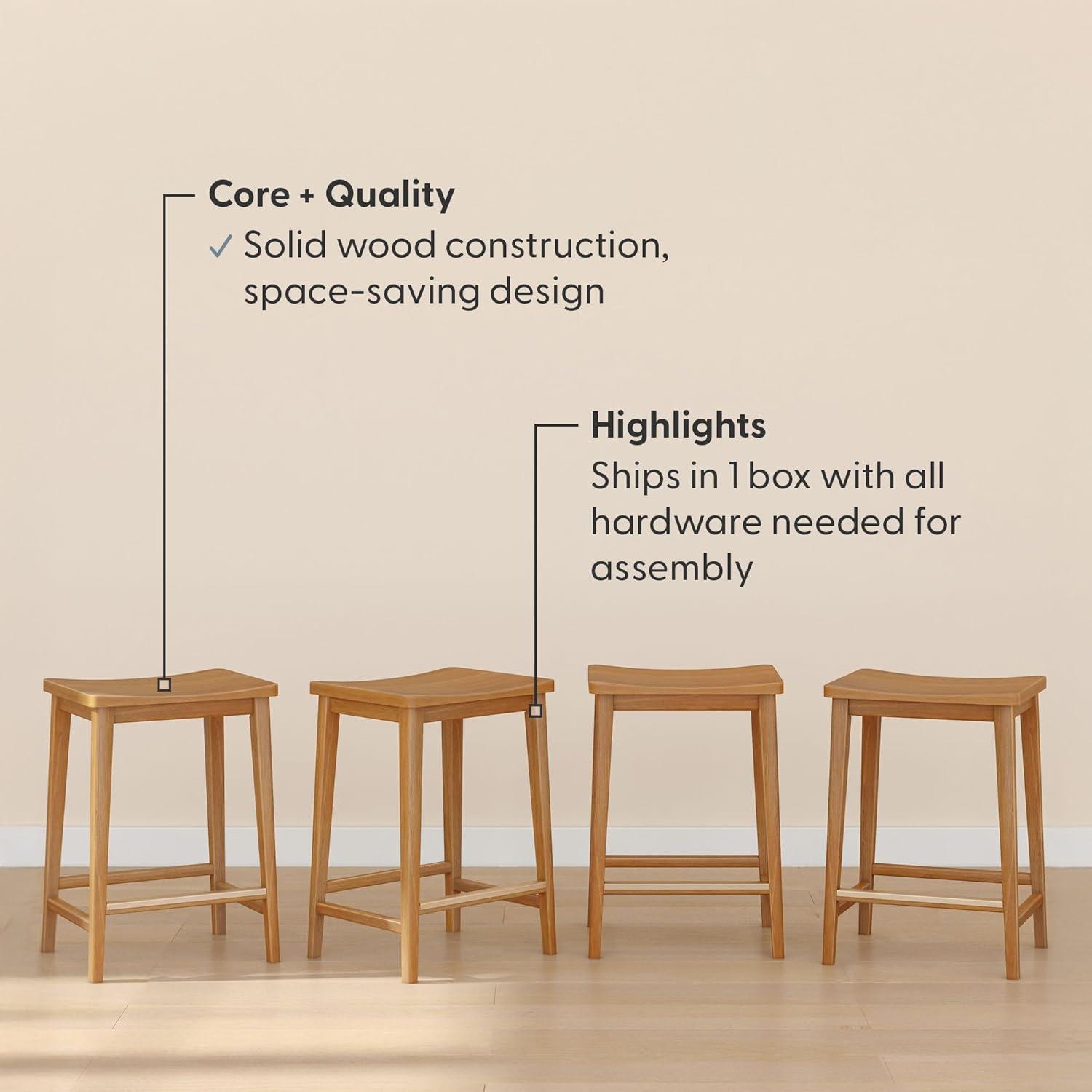 image:imagePlankBeam Smythe Bar Stool 30 Set of 4 Sturdy Wood Modern Kitchen Bar Height Stool Saddle Seat Backless Bar Chair Metal Footrest BlondePecan