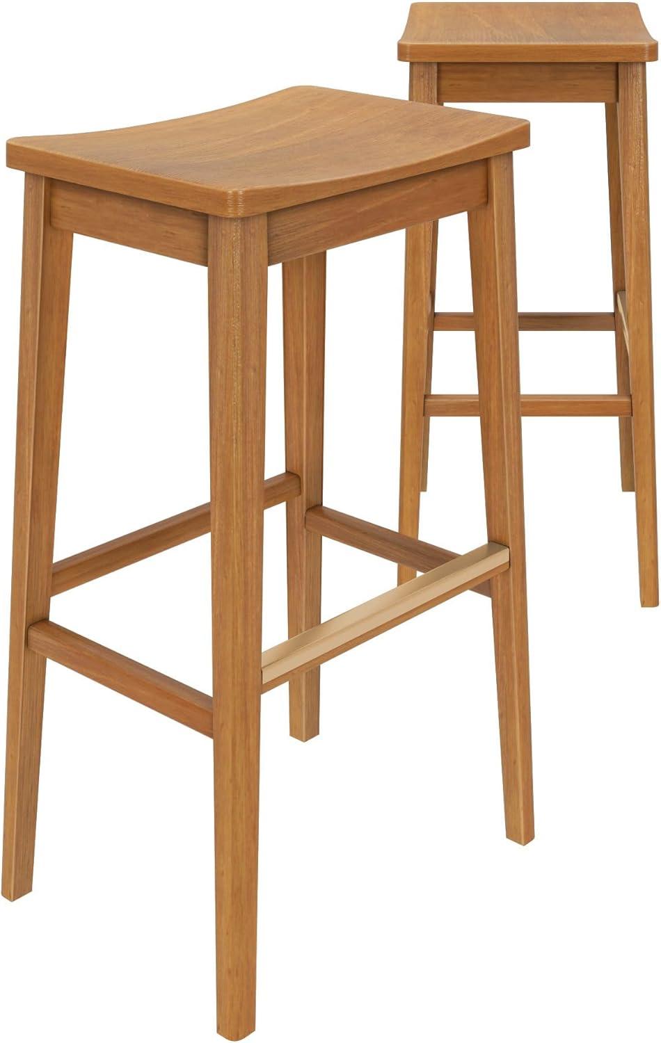 image:imagePlankBeam Smythe Bar Stool 30 Set of 4 Sturdy Wood Modern Kitchen Bar Height Stool Saddle Seat Backless Bar Chair Metal Footrest BlondePecan
