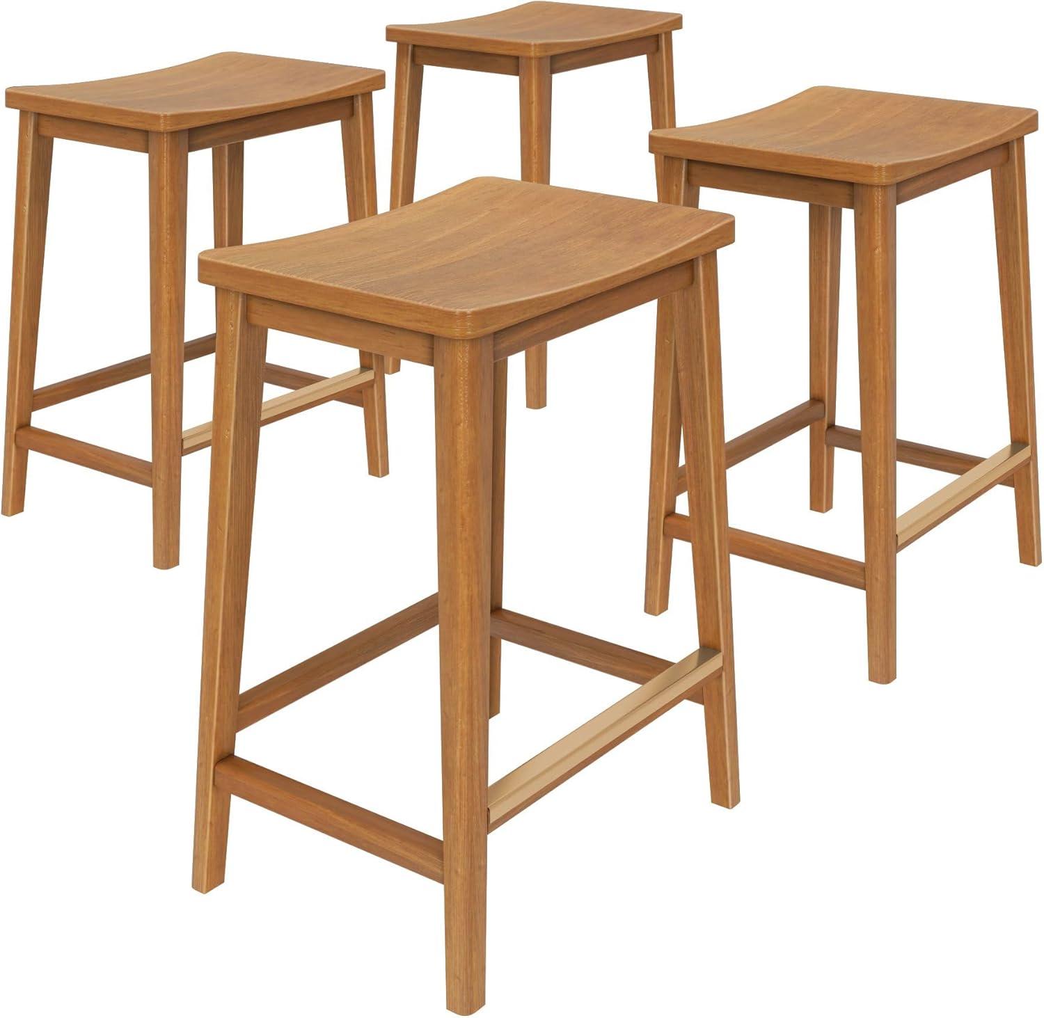 image:imagePlankBeam Smythe Bar Stool 30 Set of 4 Sturdy Wood Modern Kitchen Bar Height Stool Saddle Seat Backless Bar Chair Metal Footrest BlondePecan