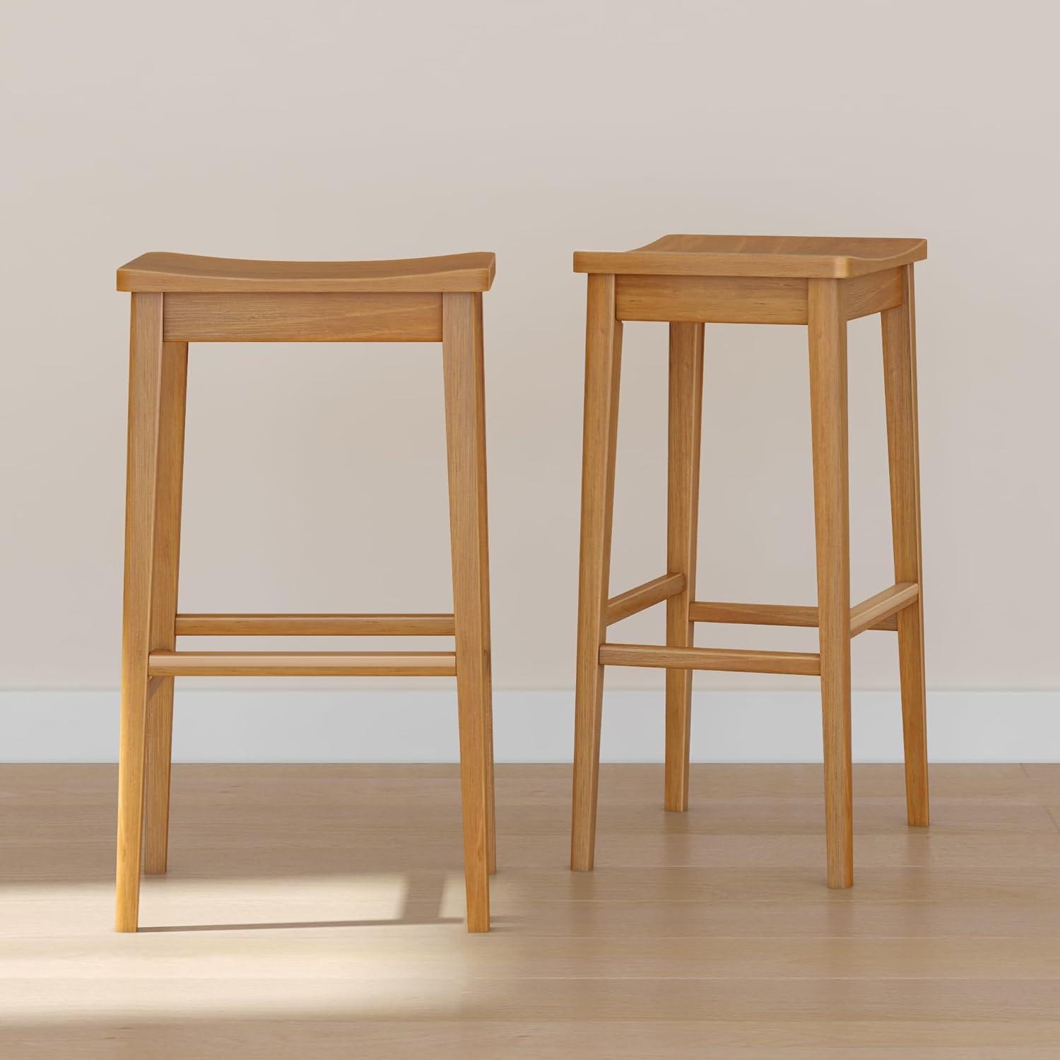image:imagePlankBeam Smythe Bar Stool 30 Set of 4 Sturdy Wood Modern Kitchen Bar Height Stool Saddle Seat Backless Bar Chair Metal Footrest BlondePecan