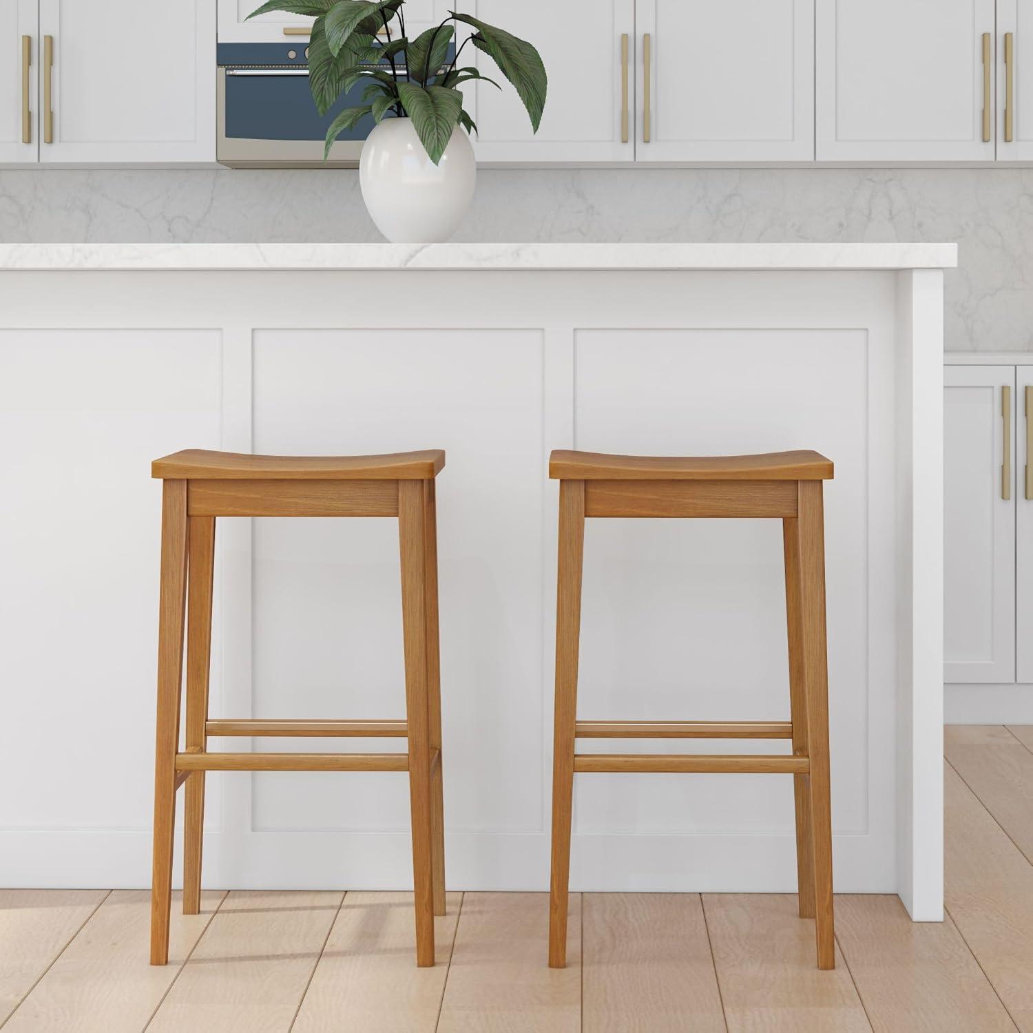 image:imagePlankBeam Smythe Bar Stool 30 Set of 4 Sturdy Wood Modern Kitchen Bar Height Stool Saddle Seat Backless Bar Chair Metal Footrest BlondePecan