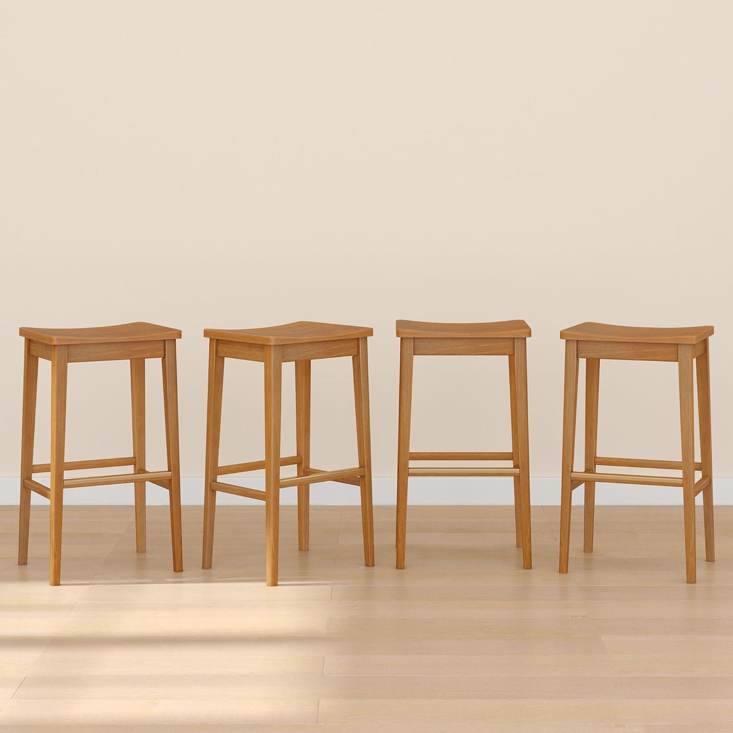 image:imagePlankBeam Smythe Bar Stool 30 Set of 4 Sturdy Wood Modern Kitchen Bar Height Stool Saddle Seat Backless Bar Chair Metal Footrest BlondePecan