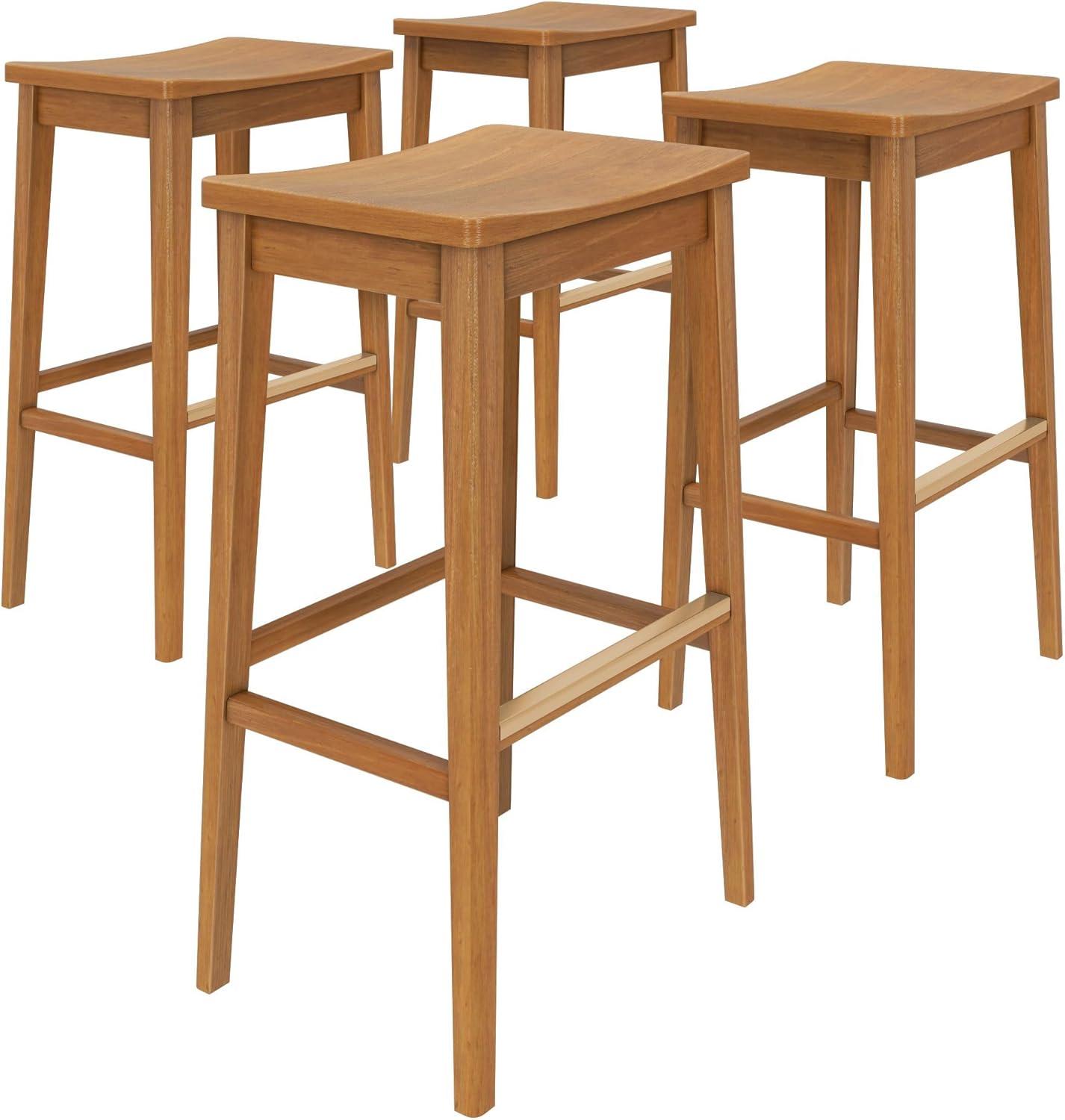 image:imagePlankBeam Smythe Bar Stool 30 Set of 4 Sturdy Wood Modern Kitchen Bar Height Stool Saddle Seat Backless Bar Chair Metal Footrest BlondePecan