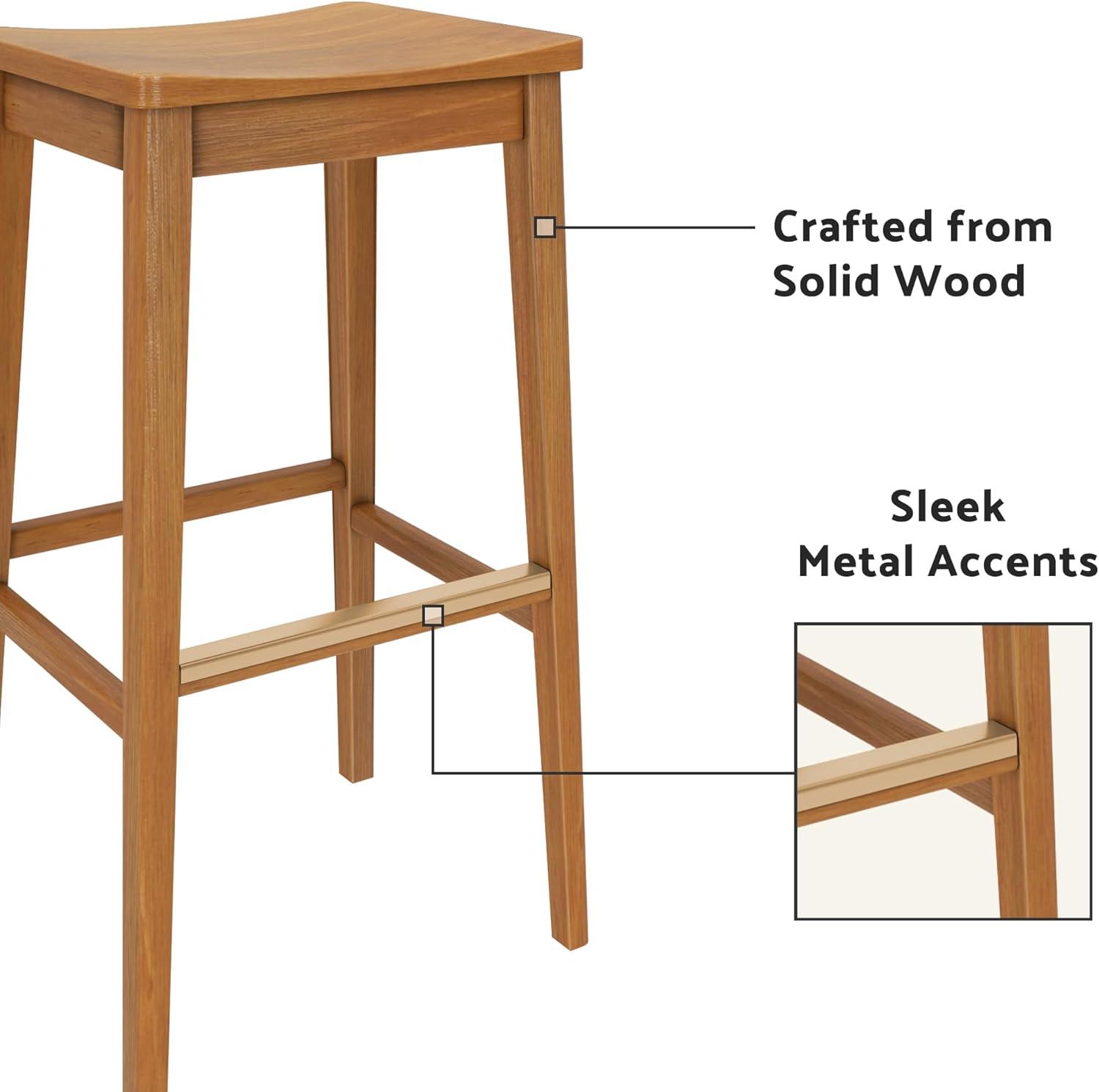 image:imagePlankBeam Smythe Bar Stool 30 Set of 4 Sturdy Wood Modern Kitchen Bar Height Stool Saddle Seat Backless Bar Chair Metal Footrest BlondePecan