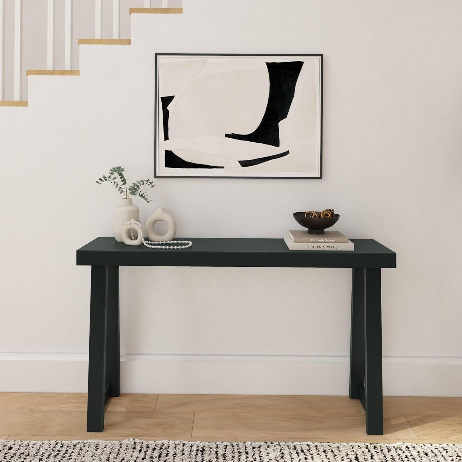 image:imagePlankBeam Solid Wood Console Table 36 Inch Sofa Table Narrow Entryway Table for Hallway Behind The Couch Living Room Foyer Easy Assembly PecanBlack