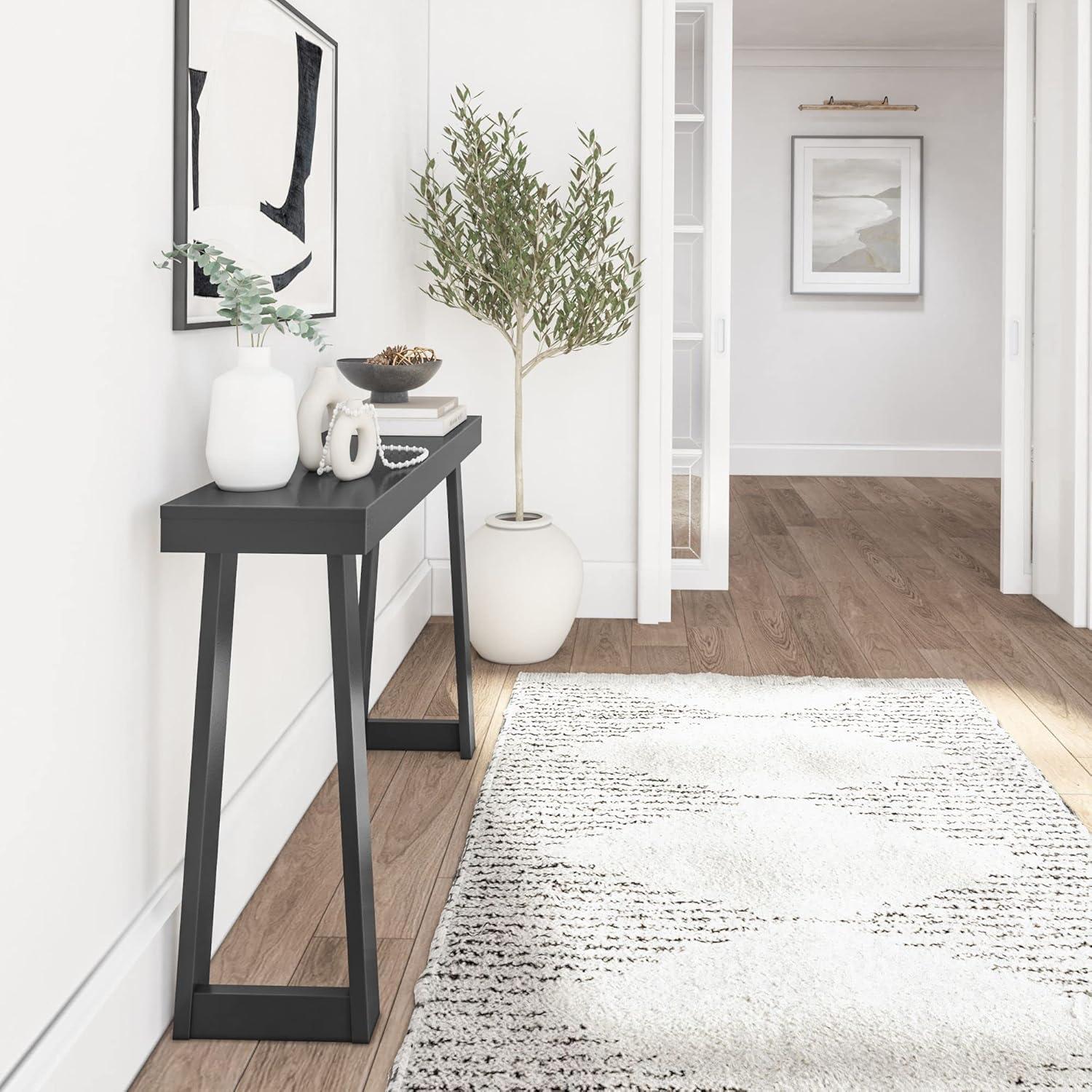 image:imagePlankBeam Solid Wood Console Table 36 Inch Sofa Table Narrow Entryway Table for Hallway Behind The Couch Living Room Foyer Easy Assembly PecanBlack